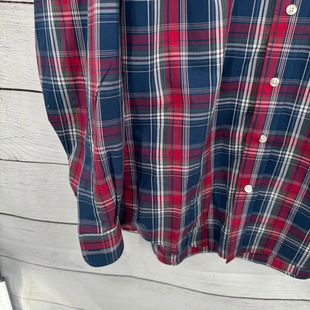 Vineyard Vines Classic Fit Tucker Plaid Button-Down Shirt Medium Navy Red Casual